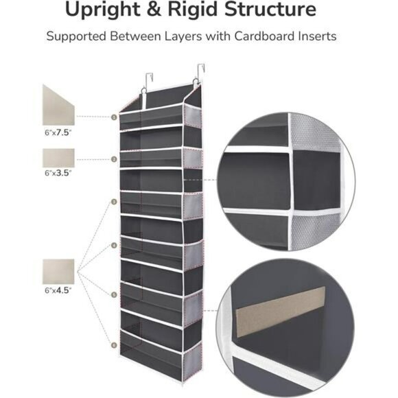 Over The Door Hanging Organizer 6 Pocket Storage Rack Closet Bathroom Gray - Picture 7 of 8